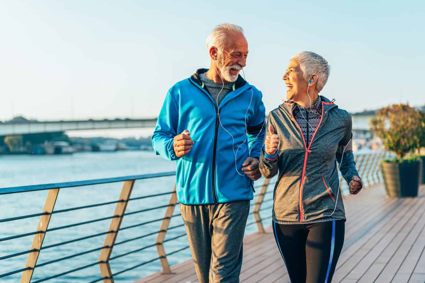old couple jogging as a form of self-care and to help their mental health