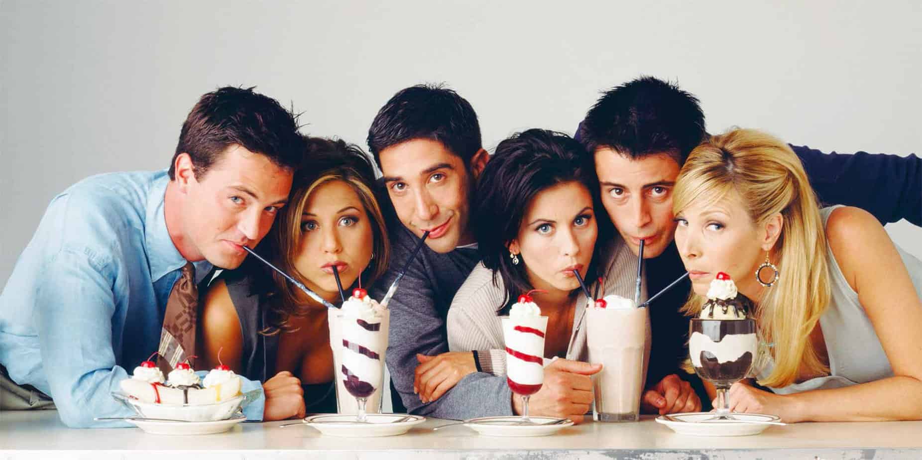 cast of friends television show eating icecream and drinking milkshakes