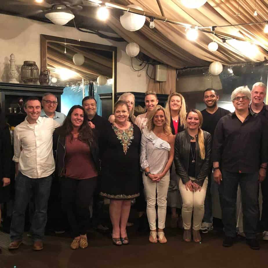 Group of colleagues together at Mountainside's Alumni dinner and roundtable April 2019