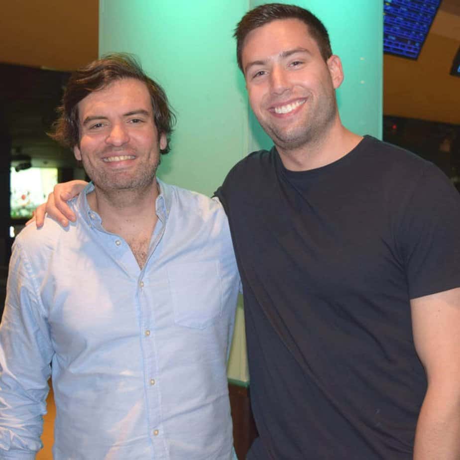 2 Men smiling at Mountainside Treatment Center Alumni Bowling Event at Frames in New York City in March 2019
