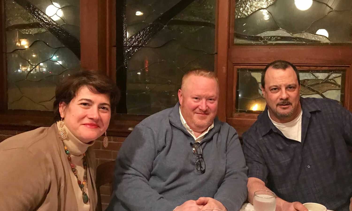 2 men and a woman side by side at Mountainside Treatment Center Alumni Dinner and Roundtable in Connecticut
