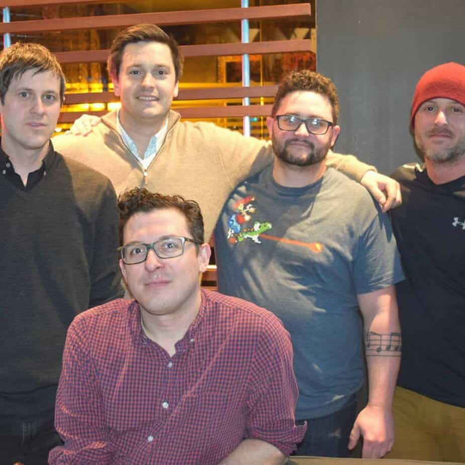 5 Men smiling at Mountainside Treatment Center Alumni Bowling Event at Frames in New York City in March 2019