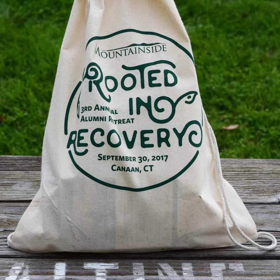 Rooted in recovery bag at Mountainside Treatment Center Alumni Retreat 2017 in Canaan