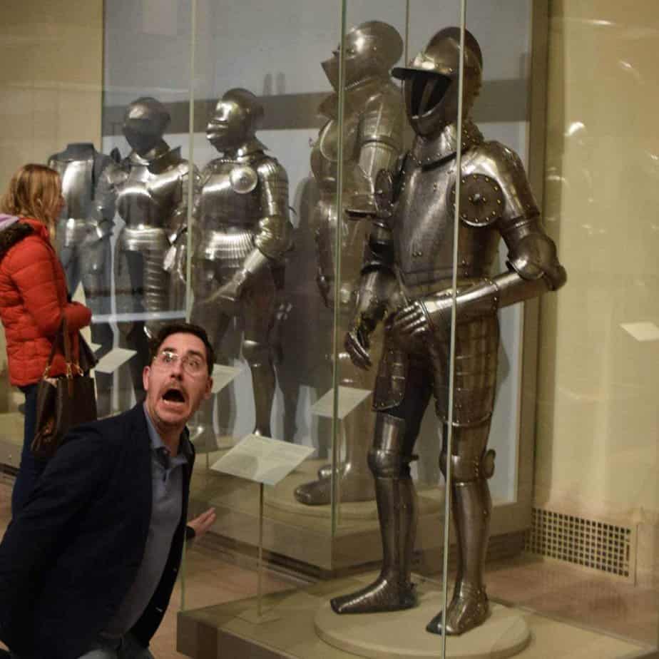 Man posed with knights at Mountainside Treatment Center Alumni Met Museum Event in NYC