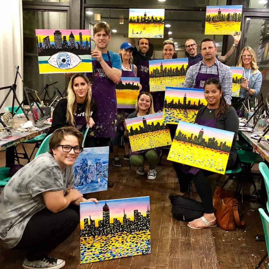 Group photo at Mountainside Treatment Center Alumni Paint Night Event in NYC