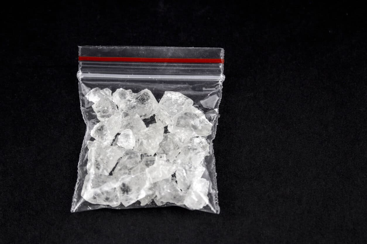 small clear bag containing crystal meth