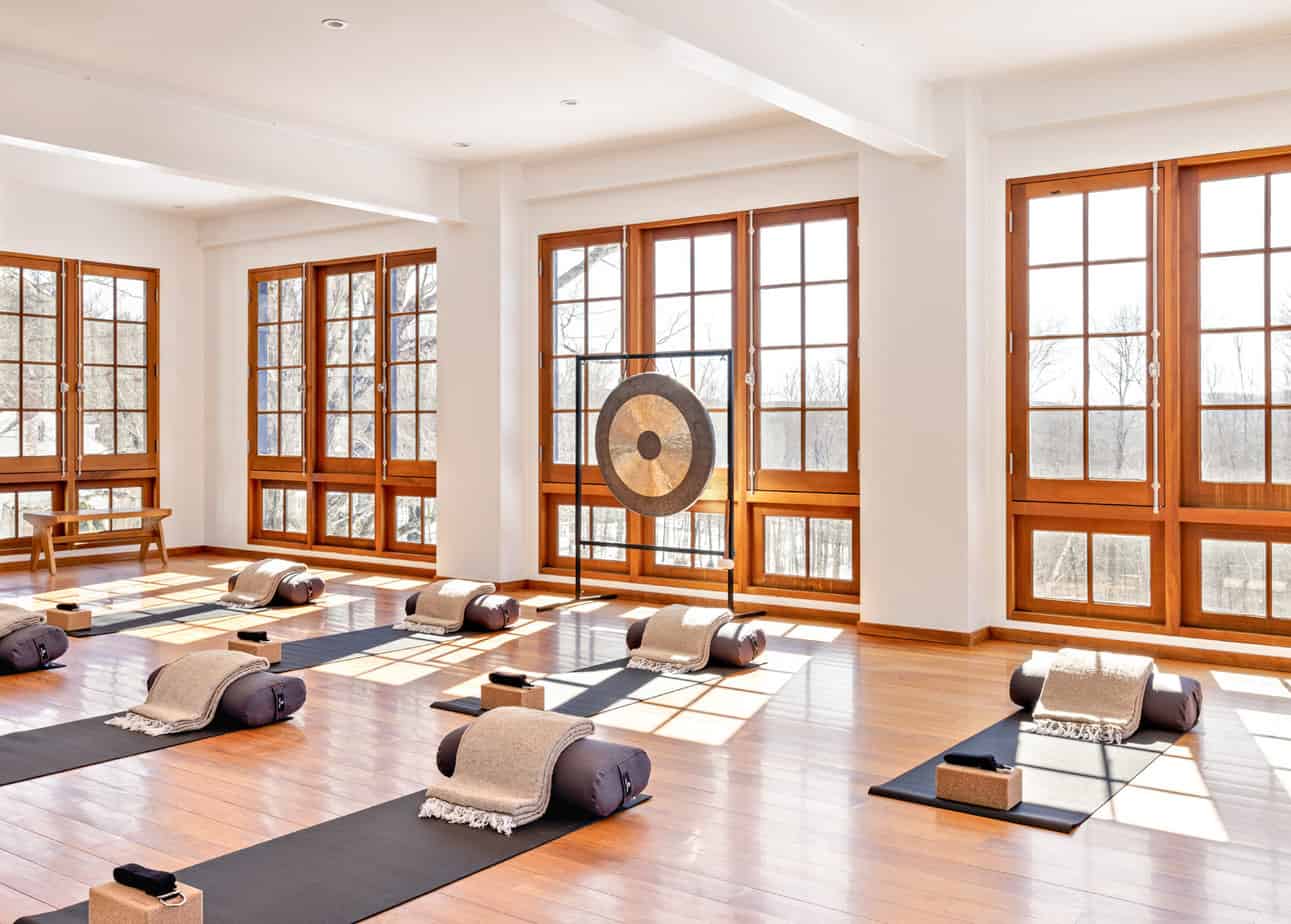 A relaxing and light-filled meditation room at Mountainside in Canaan.