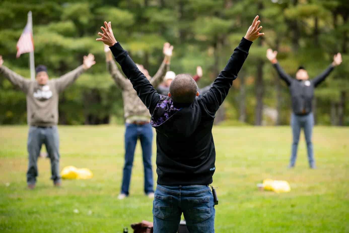 Meditation on the lawn at Mountainside addiction treatment center in CT.
