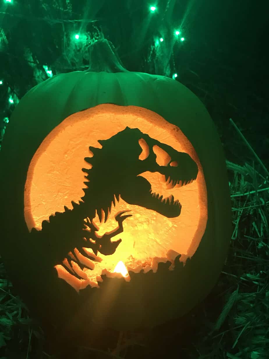 Photo of T-rex Jack-o-lantern at Mountainside Treatment Center Extended Care Jack-O-Lantern Light Show Event October 2021