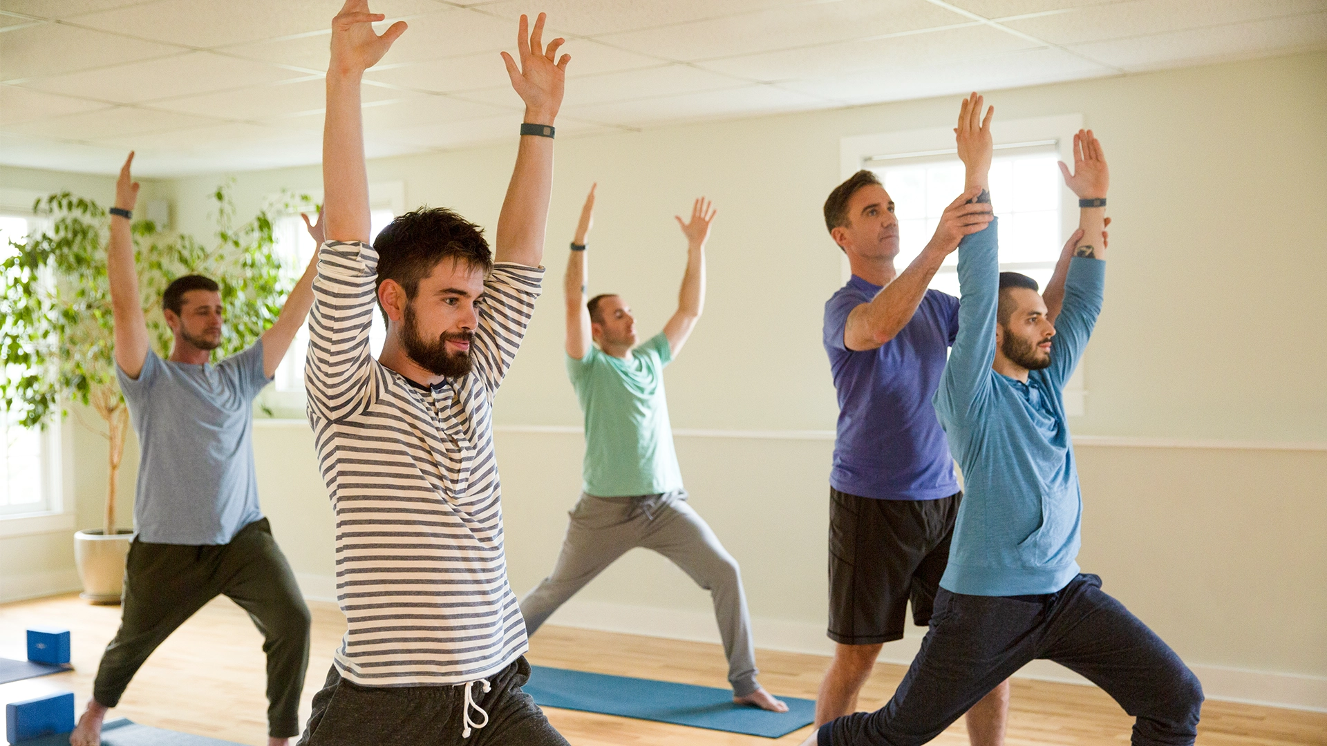 Men's yoga at Mountainside treatment center in Canaan CT.